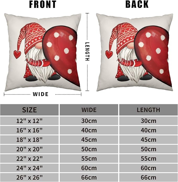 Set of 2 Valentine Pillow Covers 16x16 Valentines Gnome Cotton Linen Throw Pillow Covers Red Polka Dots Love Heart Pillow Cases for Chair Sofa Bedroom