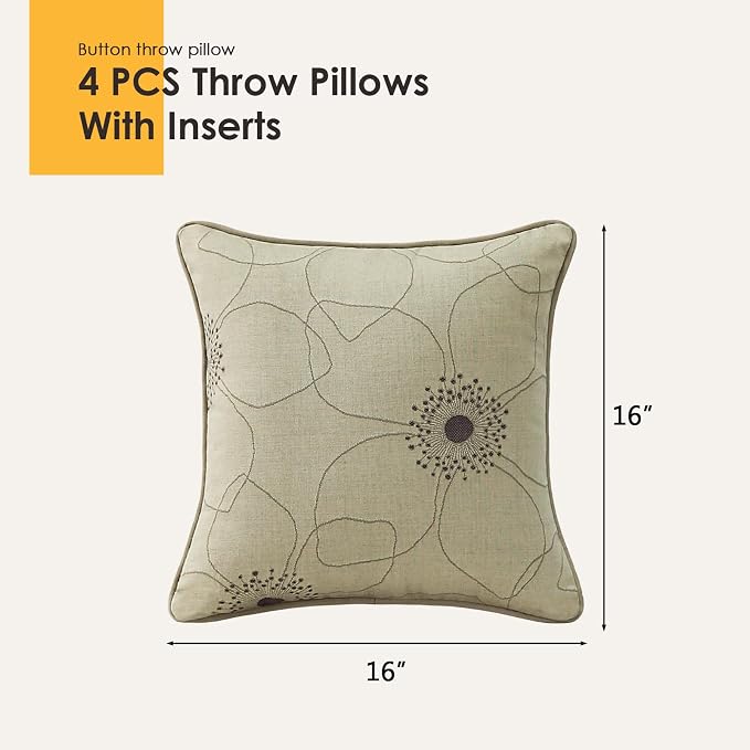 Outdoor Sunbrella Decorative Pillows Pack of 4, 16" x 16" Outdoor Pillow Set for Couch Bed Throw Patio Sofa, Allure Dusk