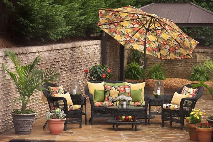 Pillow Perfect Tropic Floral Indoor/Outdoor Accent Throw Pillow, Plush Fill, Weather, and Fade Resistant, Lumbar - 11.5" x 18.5" , Black/Green Clemens, 2 Count