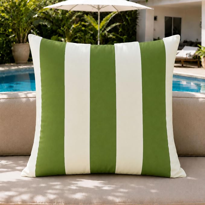 Allorry Outdoor Pillow Covers 18x18 Olive Green Striped Decoration Throw Pillow Covers for Spring Summer Outdoor Waterproof Garden Patio Furniture Sofa Bed Home Decor JB016-B18