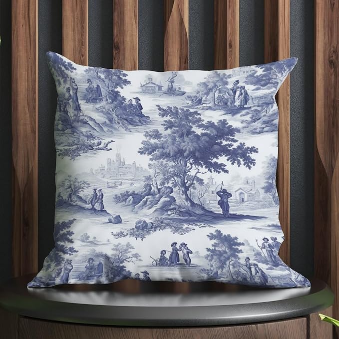 Navy White Blue Decorative Toile Print Throw Pillow Covers French Charmed Life Toile Cushion Cover 20x20 INRustic Accent Outdoor Waterproof Decorative Pillow Cover for Patio Funiture Garden