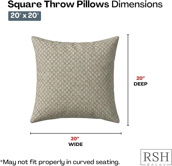 RSH DECOR: Sunbrella Square Throw Pillows Set of 2 | 20" x 20" | Water and Fade-Resistant Performance Fabric | Outdoor Pillow Covers with Down-Alternative Inserts | Made in USA (Molina Mushroom)