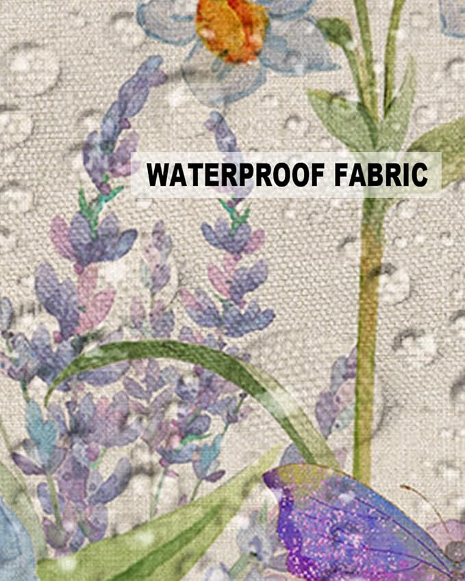 YOKOU Waterproof Throw Pillow Covers, Floral Print Butterfly Watercolor Flower Spring Summer Farm Decorative Pillowcase Soft Cushion Case for Patio Couch Tent Balcony, Set of 2 Rectangle, 20"X12"