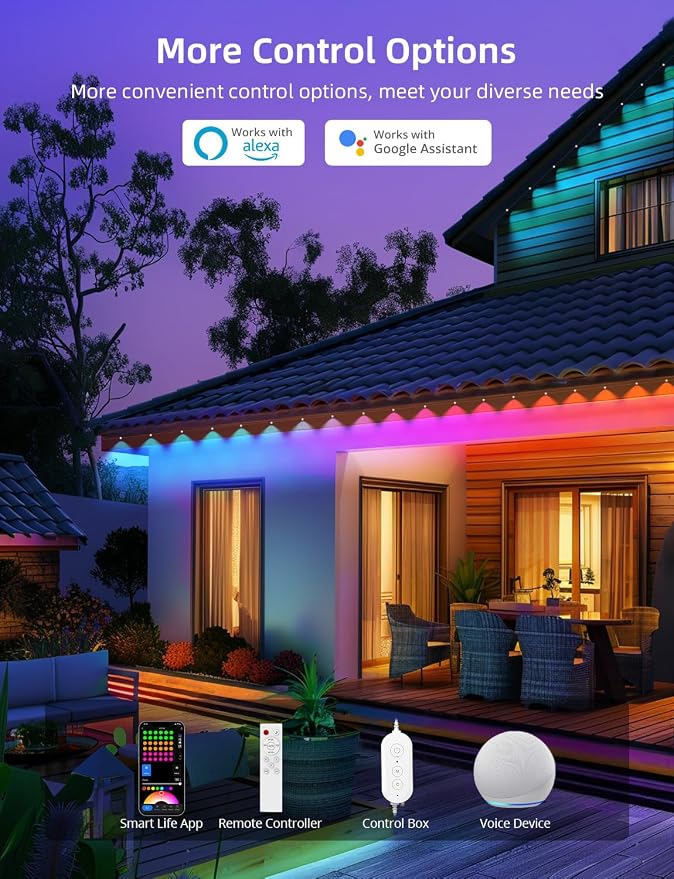 Permanent Outdoor Lights 100FT with 72 LEDs, Smart Eaves Lights RGBW | IP65 Waterproof Outdoor String Lights, DIY Scene Modes, App/Remote Control, for Christmas/Holidays, Alexa Compatible, White