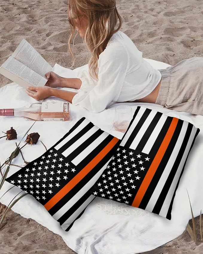 Prime Leader Outdoor Waterproof Pillow Covers Set of 2, Thin Orange Line Flag Search Rescue Officer Patio Throw Pillow Covers, Decorative Cushion Case for Couch Sofa Furniture Garden, 20x12 Inch
