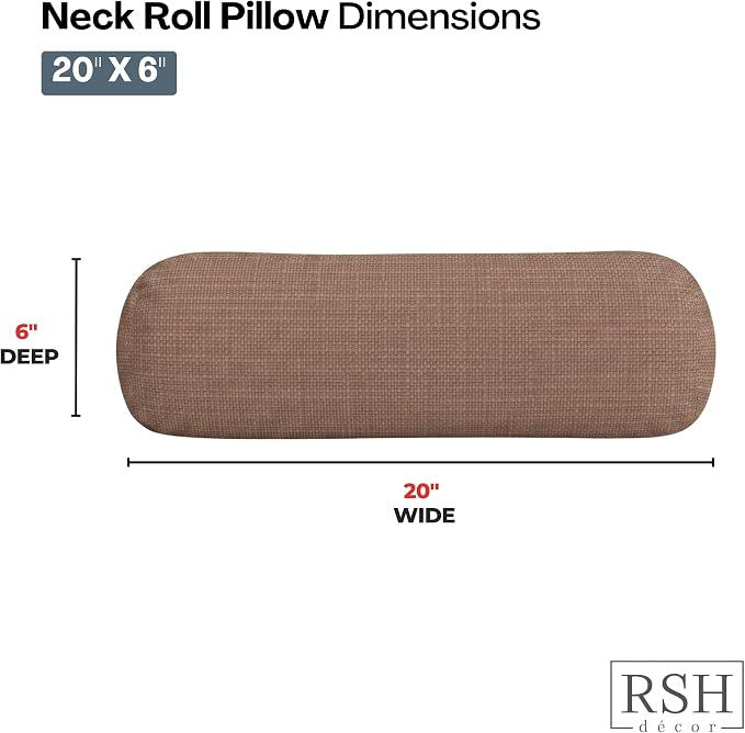 RSH DECOR: Sunbrella Neck Roll Pillows Set of 2 | 20” x 6” | Outdoor Bolster for Patio, Deck, Porch, or Poolside Furniture | Water & Fade-Resistant | Made in USA (Rochelle Truffle)