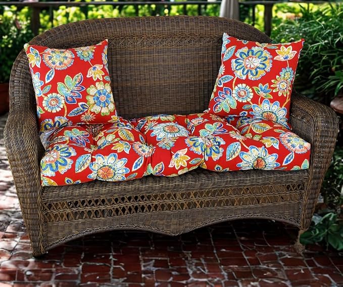 RSH DECOR: Lumbar & Square Throw Pillows Set of 4 | 20" x 12" & 17" x 17" | All-Weather Spun Fabric | Water and Fade-Resistant | Outdoor Accent Pillows for Patio Furniture | Daelyn Cherry