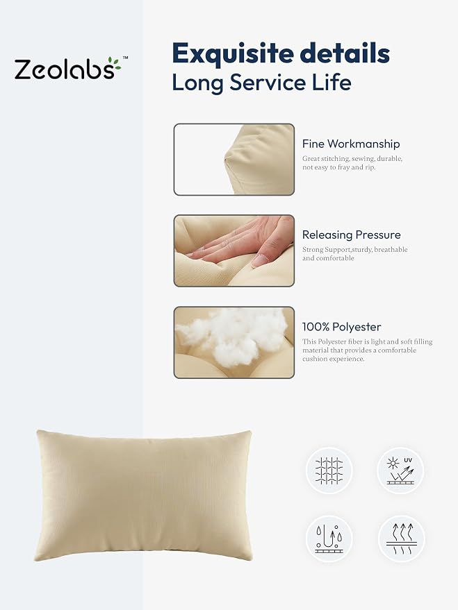 Indoor Outdoor Lumbar Pillows,Waterproof Outdoor Pillows Set of 4 for Patio Furniture,12×20 Inch, Beige