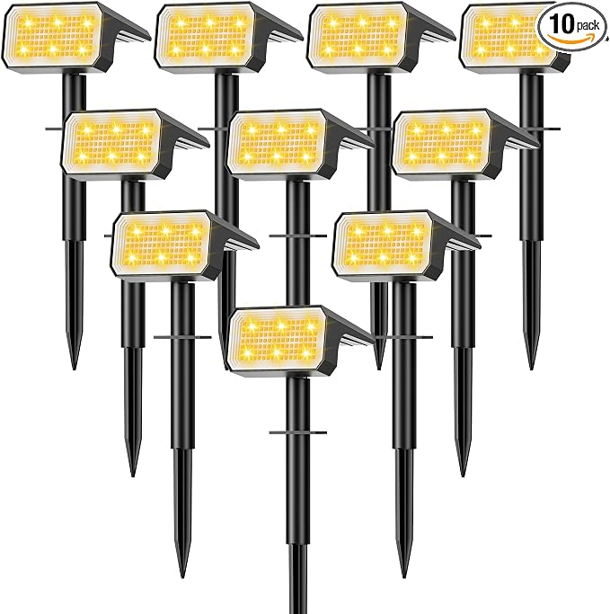 Solar Spot Lights Outdoor Waterproof, 10 Pack, 118 LED Warm White | IP67, 4 Modes Auto On/Off, for Yard Garden Pathway Walkway Tree Patio Driveway
