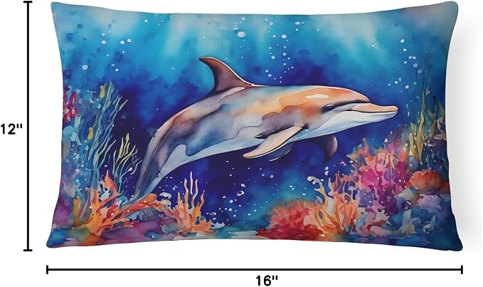 Caroline's Treasures DAC2783PW1216 Dolphin Throw Pillow Machine Washable, Indoor Outdoor Decorative Pillow for Couch, Bed or Patio, 12HX16W