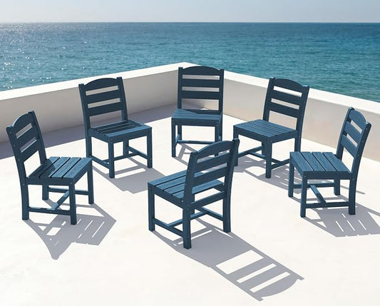 KINGYES Outdoor Armless Dining Chairs Set of 6,All-Weather HDPE Patio Chairs for Backyard,Pooside,Blue
