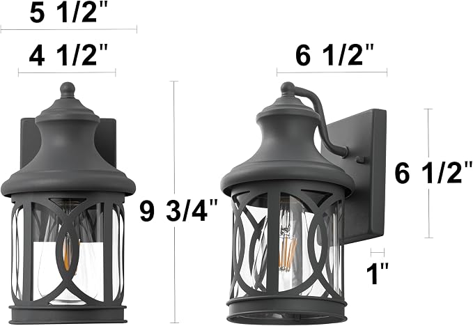 2-Pack Outdoor Wall Lights, Porch Lights, Waterproof Outdoor Wall Sconce, Exterior Light Fixture Grey Finish with Clear Glass Shade for Garage Patio Front Door Balcony