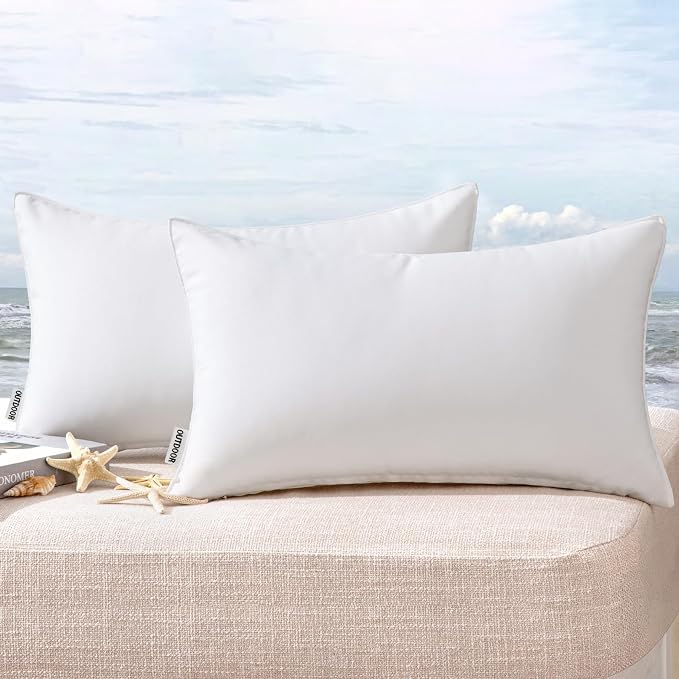 MIULEE Pack of 2 Decorative Outdoor Waterproof Pillow Covers Garden Cushion Sham Throw Pillowcase Shell for Spring Patio Tent Couch 12x20 Inch White | Decorative Patio Furniture,Pack of 2,Accent Lumbar Soild Throw Pillow Covers,Summer Garden Tent Couch...