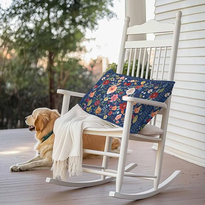 Vandarllin Outdoor Throw Pillows Covers 20x12 inch Set of 2 Waterproof Navy Blue Floral Decorative Zippered Cushion Covers for Patio Furniture, Farmhouse Vintage Flower Lumbar Pillowcases