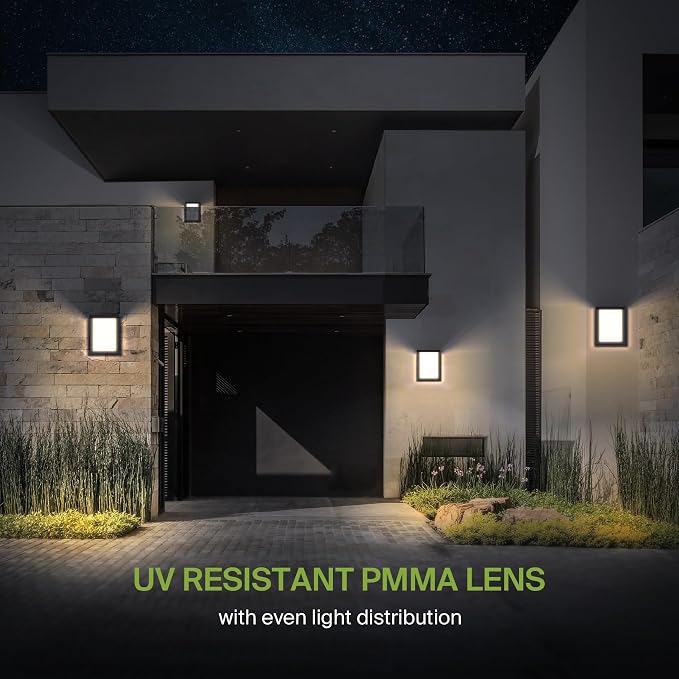 ASD LED 8" Outdoor Wall Light, Front Door House Sconce | 3CCT, Dimmable, Waterproof, ETL Listed | 12W 900LM 3000-5000K 120V | Exterior Patio Lighting Fixture, Flush Mount Porch Lamp | Black