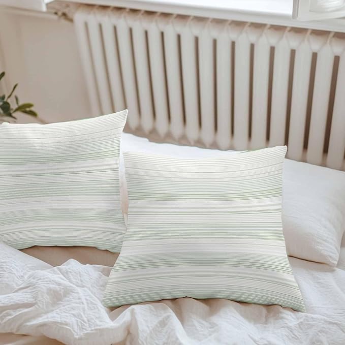 Sage Green Stripe Waterproof Outdoor Pillow Covers Set of 2 Home Decor, Abstract Art Modern Vertical Striped Pillowcase Patio Pillow Covers for Couch Bench Furniture Garden 26x26in