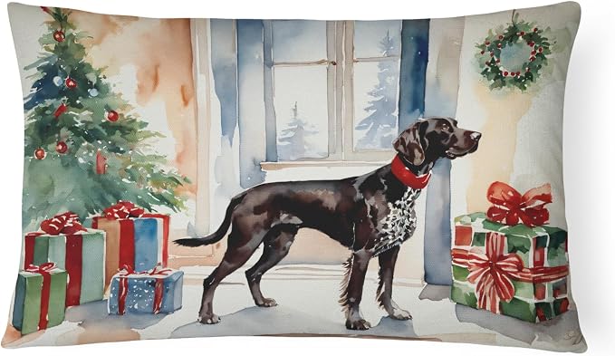 Caroline's Treasures DAC2663PW1216 German Shorthaired Pointer Cozy Christmas Throw Pillow Machine Washable, Indoor Outdoor Decorative Pillow for Couch, Bed or Patio, 12HX16W