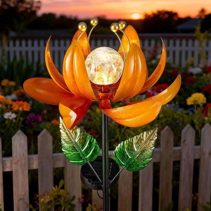 AIINY Outdoor Solar Lights Garden Decor,Wind Spinner Yard Decorations for Outside, Lotus Garden Windmill with LED Cracked Crystal Waterproof Flower Sculpture for Patio Lawn Gardening Gifts