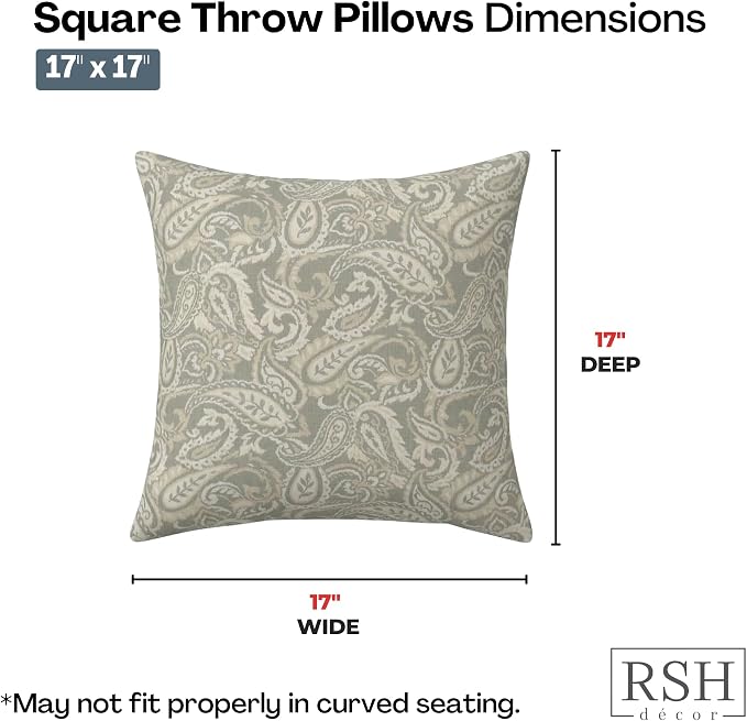 RSH DECOR Square Throw Pillows Set of 2, 17" x 17", All-Weather Pillows, Ayideal Fossil, Made in USA