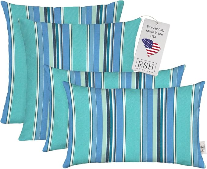 RSH DECOR: Sunbrella Lumbar & Square Pillows Set of 4 | 20" x 12" & 17" x 17" | Water and Fade-Resistant Performance Fabric | Outdoor Throw Pillows for Patio Furniture | Dolce Oasis