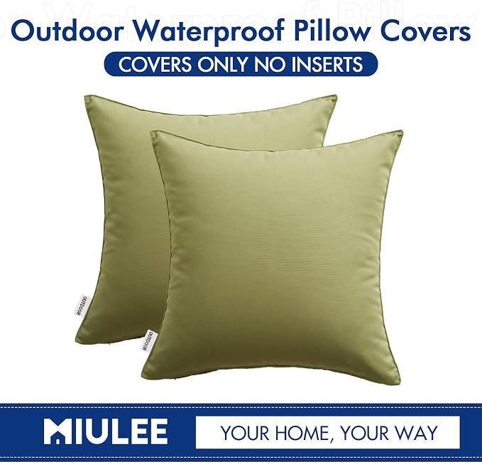 MIULEE Decorative Outdoor Waterproof Pillow Covers 20x20 Sage Green | Decorative Patio Furniture,Pack of 2,Accent Square Soild Throw Pillow Covers,Summer Garden Tent Couch Sofa