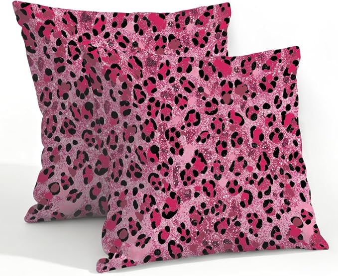 22x22 Inch Outdoor Pillow Covers Set of 2 Waterproof Throw Pillow Covers Decorative Couch Cushion Covers Pink Glitter Leopard Print Square Pillowcases Protectors for Patio Garden Sofa