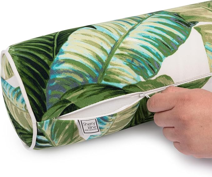Sherry Kline Tropical Leaves Set of 2 Neckroll Bolster with Foam Insert