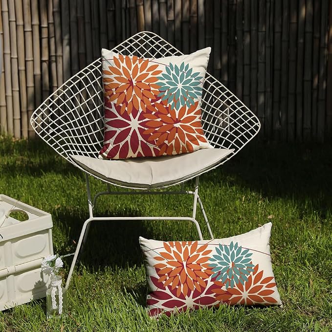 DFXSZ Pack of 2 Outdoor Waterproof Throw Pillow Covers 12x20 Burnt Orange | Polyester Spring Summer Fall Floral Decorative Cushion Cases(NO INSERT),For Couch Patio Funiture Garden Home Decor