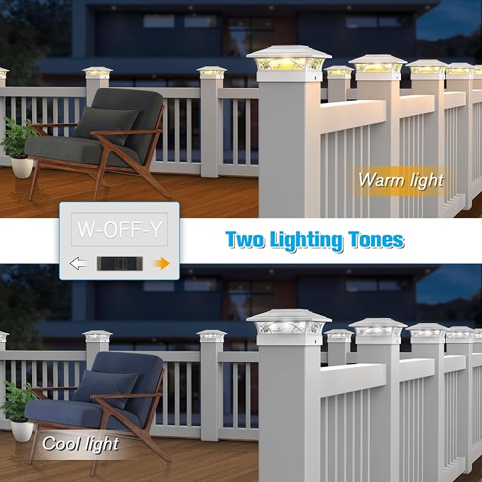 JOFIOS Solar Post Cap Lights Outdoor 12 Pack, White Deck Fence Post Lights Solar Powered with 16 LEDs 2 Lighting Modes, 4x4/5x5/6x6 Waterproof for Garden Patio Porch Backyard
