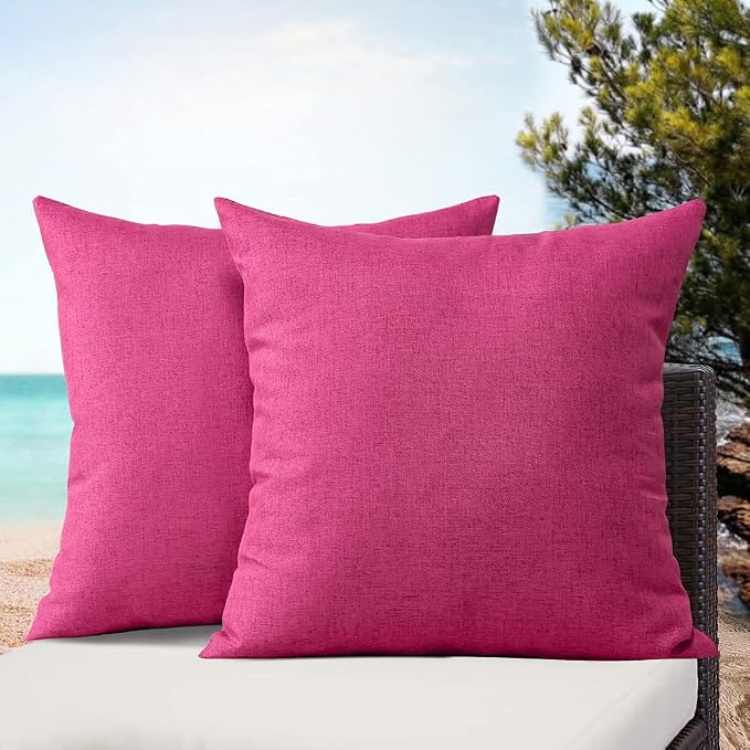 OTOSTAR Outdoor Waterproof Throw Pillow Covers 20x20 Inch Garden Decorative Pillow Covers Outdoor Pillowcase Square Cushion Case Patio Pillows for Couch Tent Sofa Bench Home Decor Pack of 2 (Hot Pink)