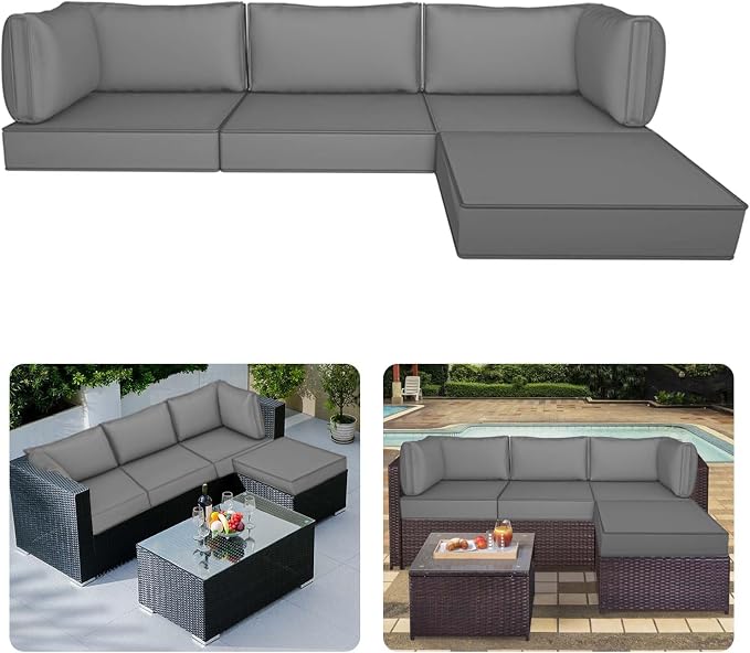 9pc Waterproof Outdoor Couch Cushions for 4 Seat Patio Dark Grey | Water-resistant, UV-resistant,9pc High-Density Foam Replacement Cushions for 4-Seat Outdoor Sectional Furniture