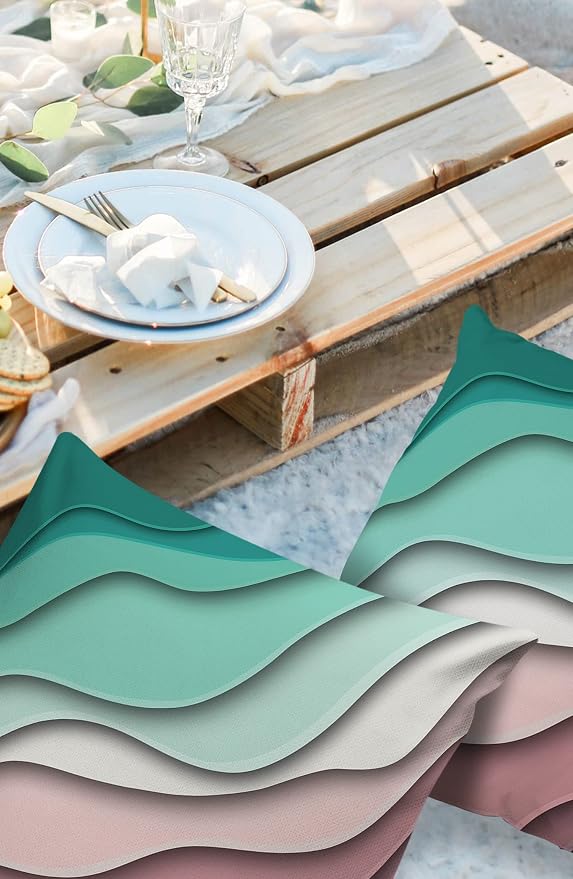 Funy Decor Waterproof Outdoor Throw Pillow Cover Green Modern Geometric Lumbar Pillowcases Set of 2 Abstract Beach Decorative Patio Furniture Pillows for Couch Garden 26 x 26 Inches