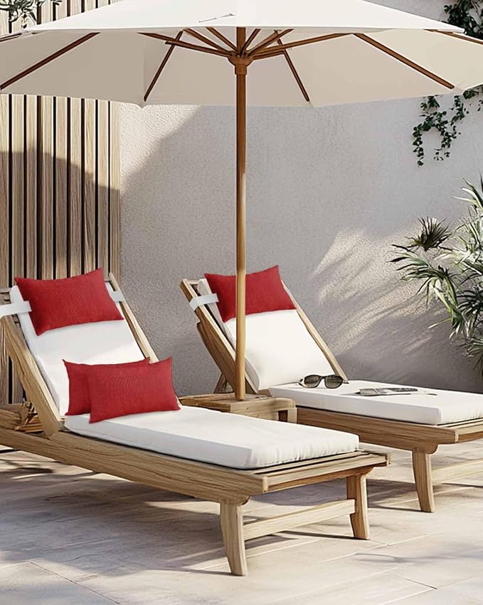 Outdoor Pillow for Chaise Lounge Chair Red Rustic Vintage Burlap Texture Outdoor Pillows Waterproof with Adjustable Strap Headrest Lumbar Pillows for Garden Patio Furniture 1 Pack 12" x 20"