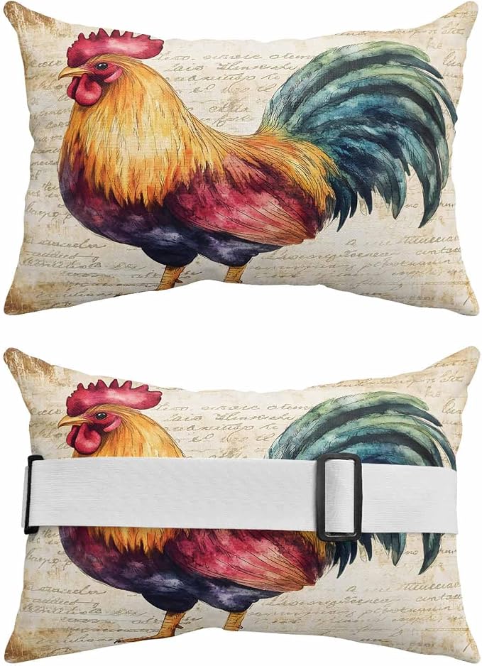 Pack of 2 Outdoor Lumbar Cushions with Inserts, Vintage Rooster Farm Animal Waterproof Fluffy Fade Body Pillows, Patio Furniture Pillow for Home Balcony Garden Decor 12x20IN