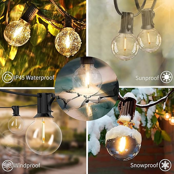 Svater Outdoor String Lights 150 FT Waterproof Outside Patio Light 78 Bulbs | Shatterproof G40 LED Edison Bulbs, Plug-In, Dimmable, Connectable, Outside Light for Bistro Cafe Backyard Porch Party Decor