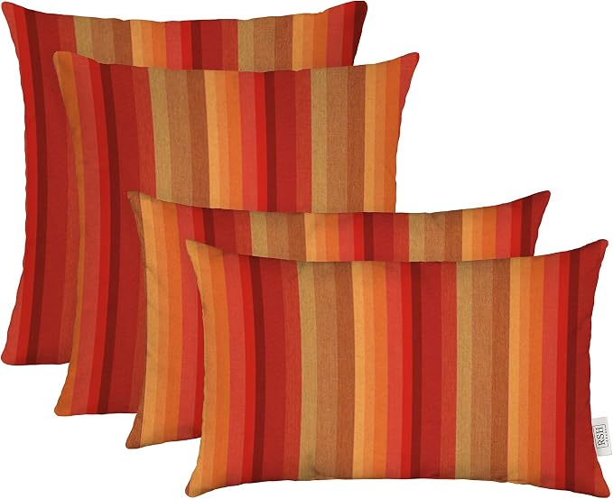 RSH DECOR: Sunbrella Lumbar & Square Pillows Set of 4 | 20" x 12" & 17" x 17" | Water and Fade-Resistant Performance Fabric | Outdoor Throw Pillows for Patio Furniture | Astoria Sunset - Made in USA