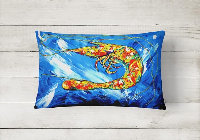 Caroline's Treasures MW1226PW1216 Ice Blue Shrimp Canvas Fabric Decorative Pillow Machine Washable, Indoor Outdoor Decorative Pillow for Couch, Bed or Patio, 12HX16W