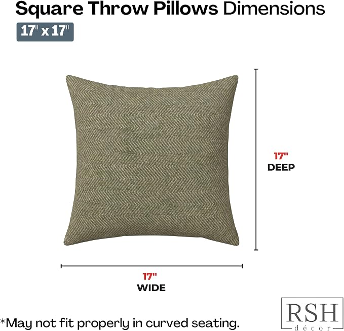 RSH DECOR: Sunbrella Square Throw Pillows Set of 2 | 17" x 17" | Water and Fade-Resistant Performance Fabric | Outdoor Pillow Covers with Down-Alternative Inserts | Made in USA (Spirit Fern)