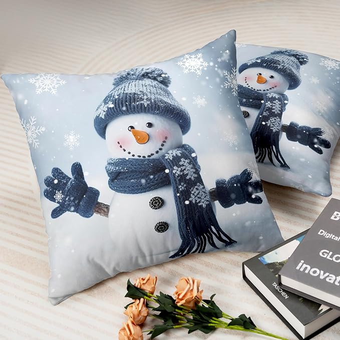 Christmas Decorations Snowman Pillows Covers Winter Snowflake Couch Throw Pillows Cases 24x24 Set of 2 Cotton Pillow Cases Decorative Christmas Pillows for Outside