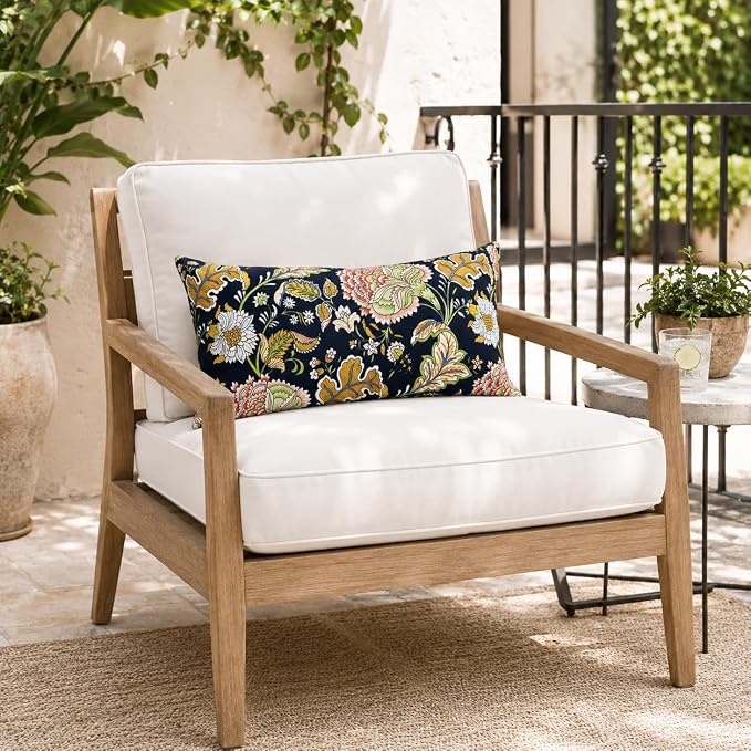 Outdoor Lumbar Pillows 12"x20" Waterproof Patio Pillows with Inserts | Set of 2 Fade Resistant Outdoor Waterproof Lumbar Pillow Decorative Garden Lumbar Cushions for Home Patio Terrace Sofa