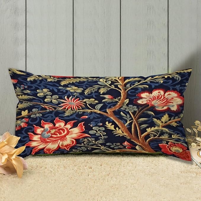 Zipped Pillow Cases for Home Decor Burgundy Gold Navy Blue Floral Botanical Throw Pillow Cover Set of 2 Farmhouse Cushion Cover Cases for Living Room Club Home Decor 12x24in