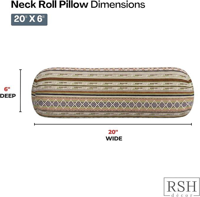 RSH DECOR: Sunbrella Neck Roll Pillows Set of 4 | 20” x 6” | Outdoor Bolster for Patio, Deck, Porch, or Poolside Furniture | Water & Fade-Resistant | Made in USA (Chimayo Dew)