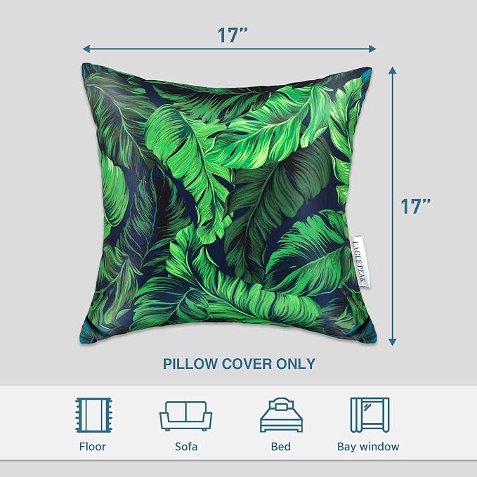 EAGLE PEAK Set of 4 Throw Pillow Covers, Modern Decorative Square Toss Pillow Cushion Case 17 x 17 inch for Home Patio Garden Sofa Chair Couch Furniture (Tropical Green)