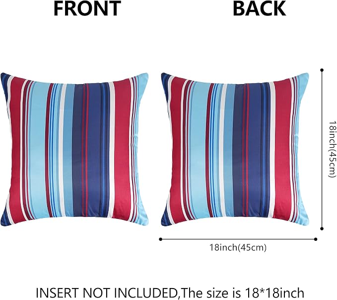 Pyonic 4th of July Outdoor Pillow Covers 18x18 inch Waterproof Red Blue White Striped Outdoor Pillows for Patio Furniture Garden