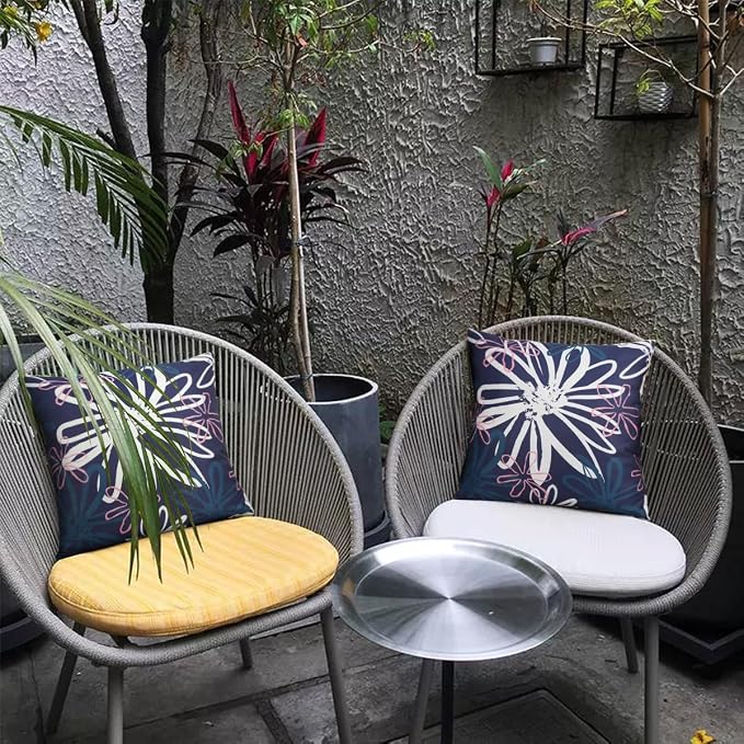 Pyonic Outdoor Waterproof Pillow Covers Pack of 2 Dahlia Water Resistant Decorative Outdoor Pillow Covers 18x18 inch Square Patio Pillows for Funiture Garden,Blue