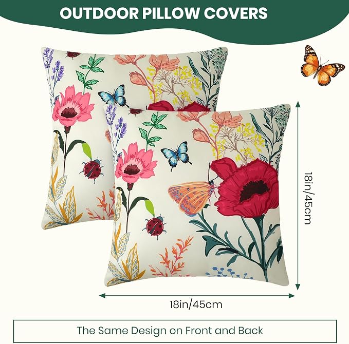 Premillow Outdoor Pillow Covers, Waterproof Pillow Covers, 18x18, Set of 4 | Decorative Waterproof Pillow Covers, Solid Linen Pillowcase,Summer Farmhouse Cushion Case for Patio Garden Balcony Couch Sofa