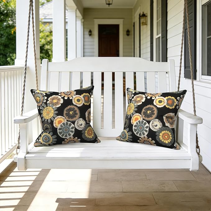 LVTXIII Outdoor Throw Pillows, Decorative Throw Pillows with Inserts, 16"x16" Square Pillows for Bed, Couch, Sofa and Patio Furniture, Set of 2, Black Yellow Crosby