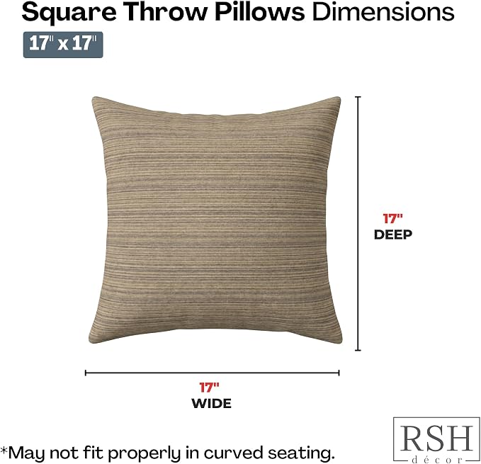 RSH DECOR: Sunbrella Square Throw Pillows Set of 4 | 17" x 17" | Water and Fade-Resistant Performance Fabric | Outdoor Pillow Covers with Down-Alternative Inserts | Made in USA (Current Slate)