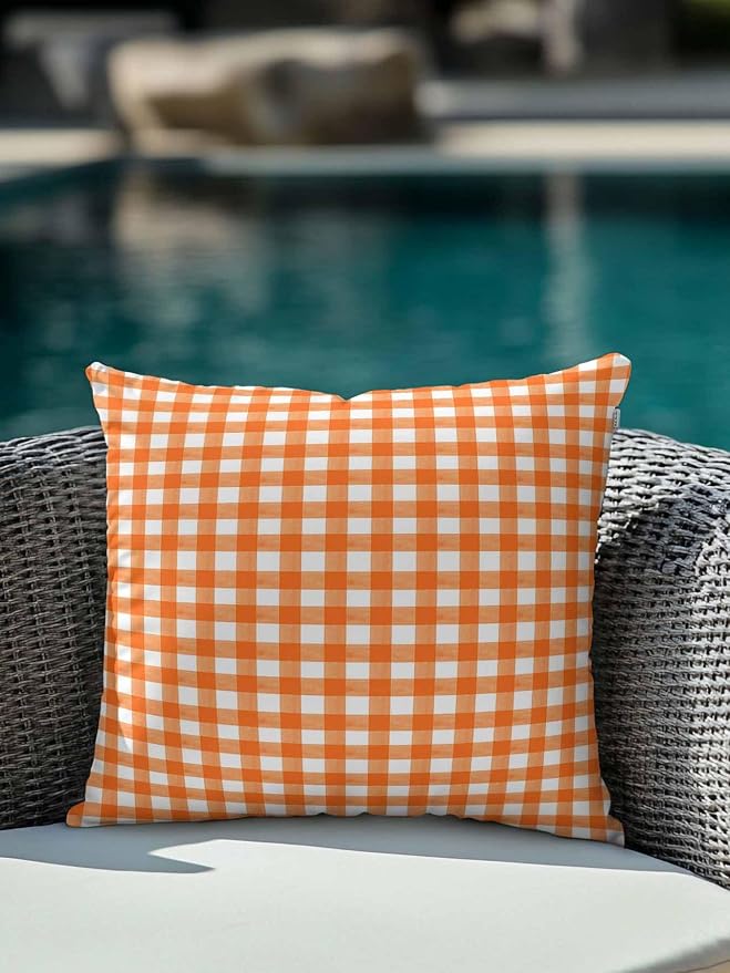 Outdoor Waterproof Throw Pillows Orange Buffalo Plaid Patio Pillows,Decorative Pillow Covers with Insert,Pillow Cushion Case for Garden Couch Sofa Classic Gingham Check Watercolor