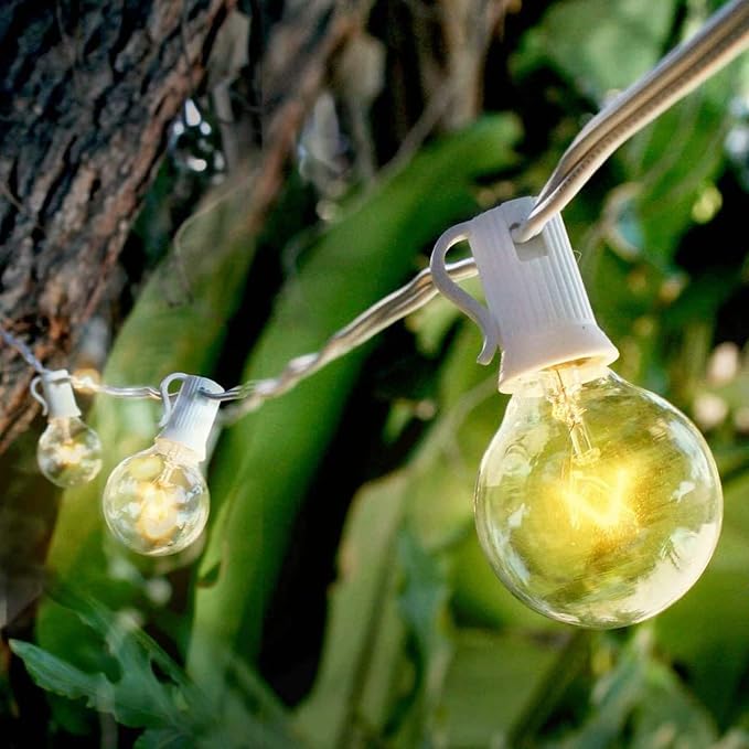 SUNSGNE 50Ft G40 Globe String Lights with 25 Clear Edison Bulbs(5 Spare), White String Lights Outdoor Patio Light for Indoor Outdoor Commercial Decor (White Wire)